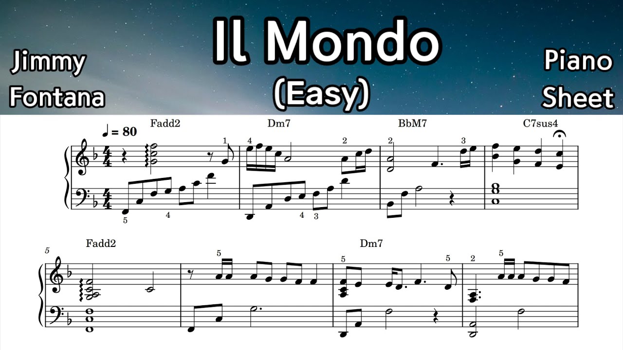 Il Mondo (1965 Italian Classic ) /Easy Piano Sheet Music /  Jimmy Fontana/ by SangHeart Play