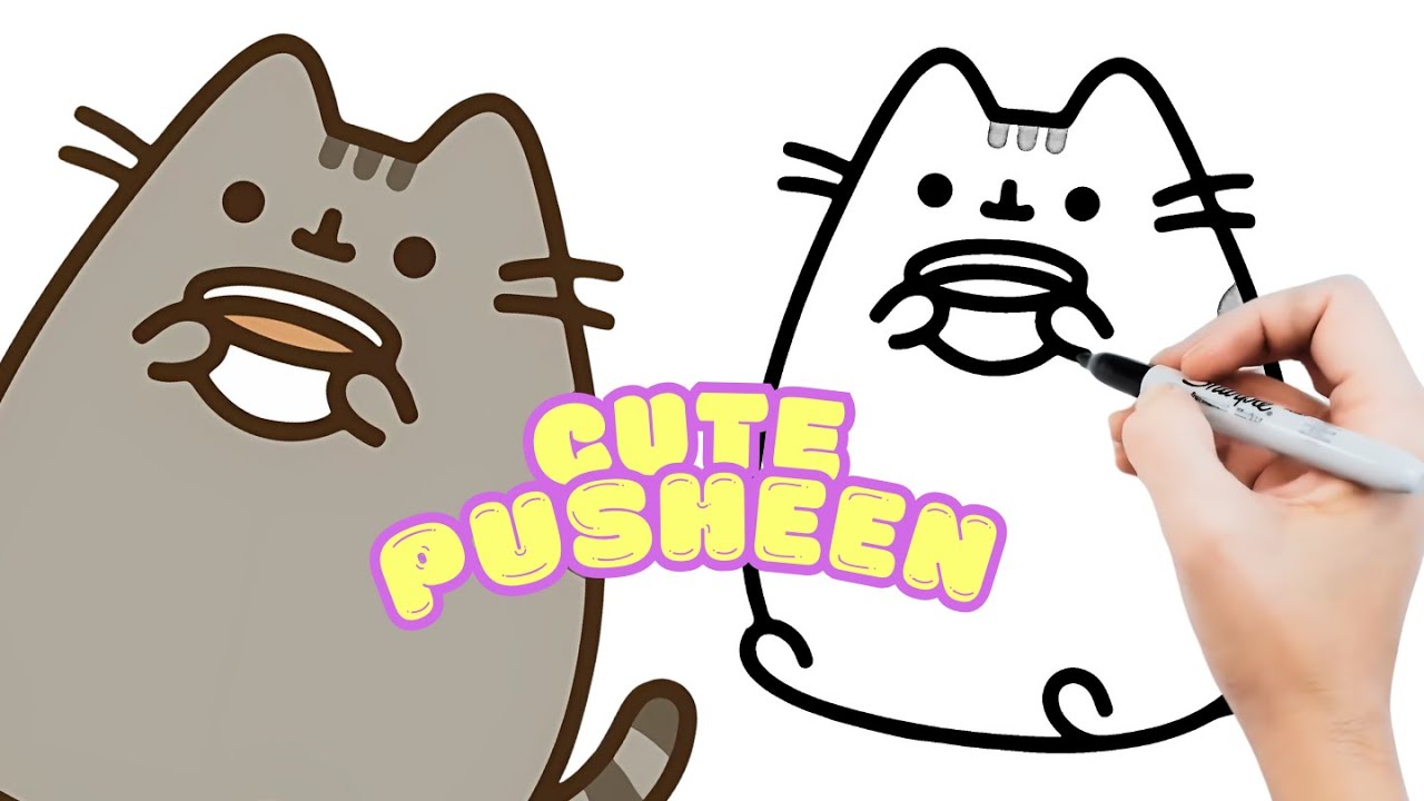 💗HUR MAN Tecknar PUSHEEN KITTY DRINKKAFFIE - SUL OCH LÄTT ATT teckning