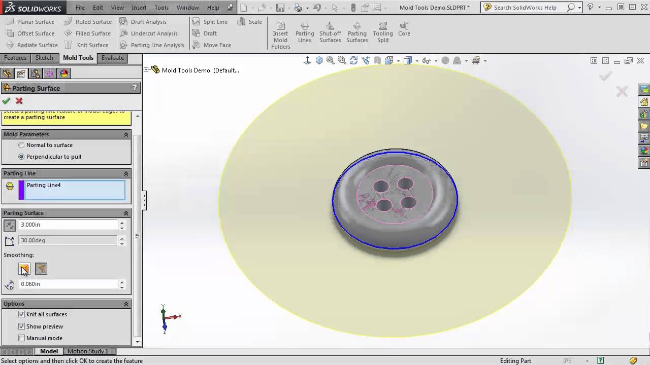 SOLIDWORKS – Mold Tools Part 3 – Shut Off-Parting Surfaces and Tooling Split