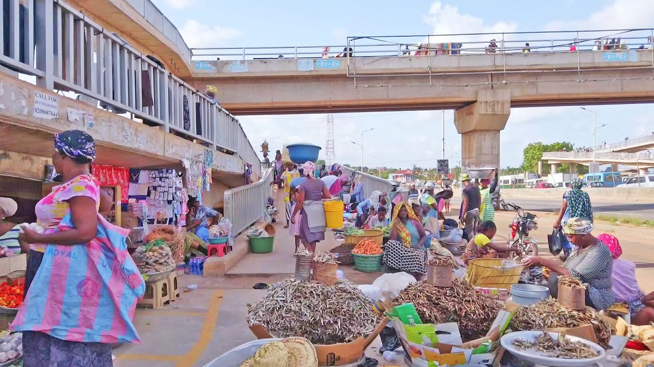 FAMOUS BRIDGE MARKET IN GHANA MADINA, AFRICA