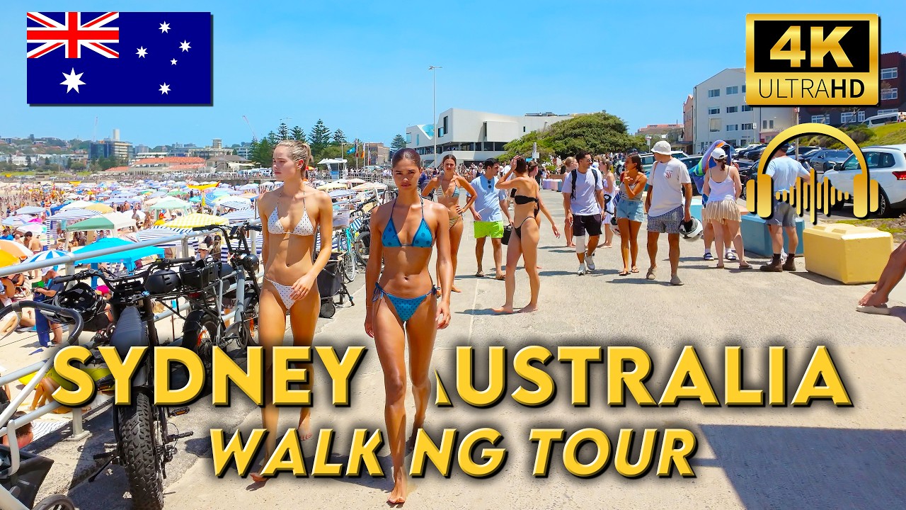 WALKING TOUR SYDNEY AUSTRALIA | Crowded Bondi Beach On a Hot & Sunny Day | 4KUHD | Binaural 🎧