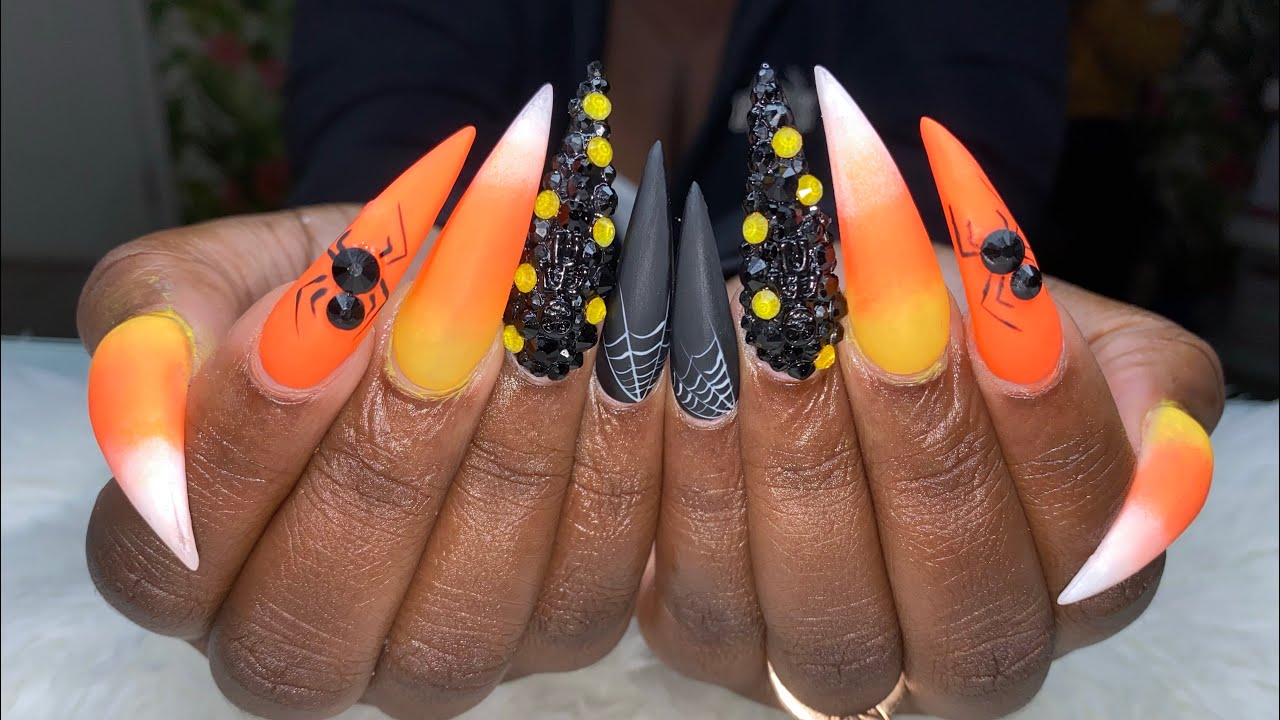Acrylic Nails Tutorial | Halloween Nails | Stiletto Acrylic Nails
