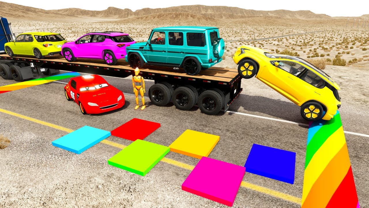 Flatbed Truck McQueen | Transportation with Truck - Pothole vs Car #27 | BeamNG.Drive | Combo BeamNG