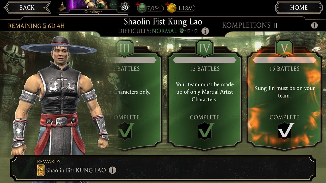 Weekly Challenge: Shaolin Fist KUNG LAO Normal Difficulty Boss Battle | MK Mobile