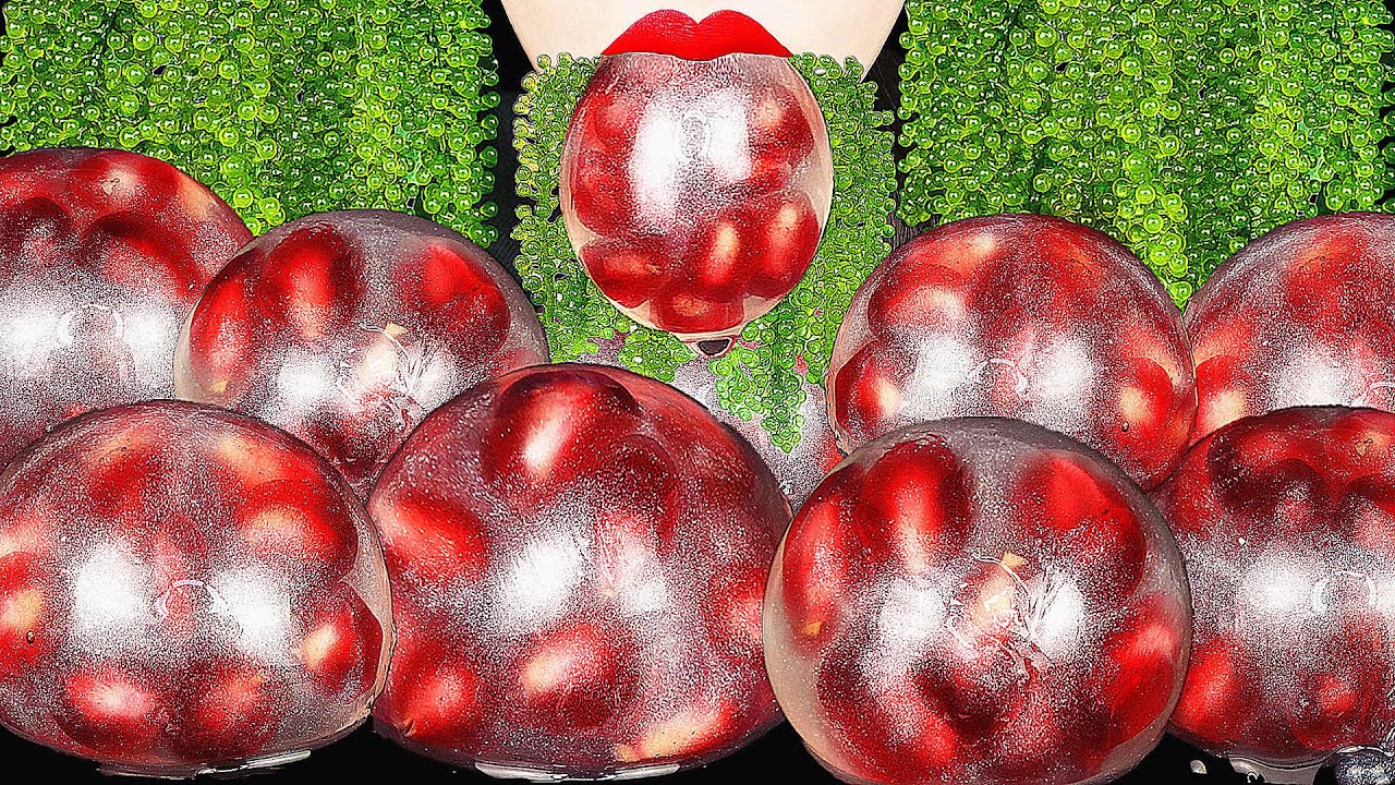 ASMR SEA GRAPES, POMEGRANATE EDIBLE WATER BOTTLE GIANT POPPING BOBA EATING SOUNDS asmr food 먹방 Abbey