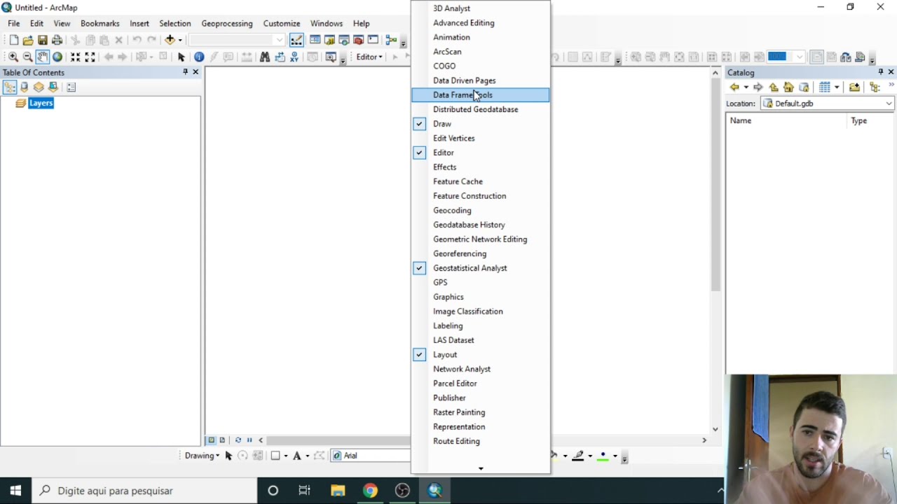 Interface do ArcGIS - Selecionando Ferramentas