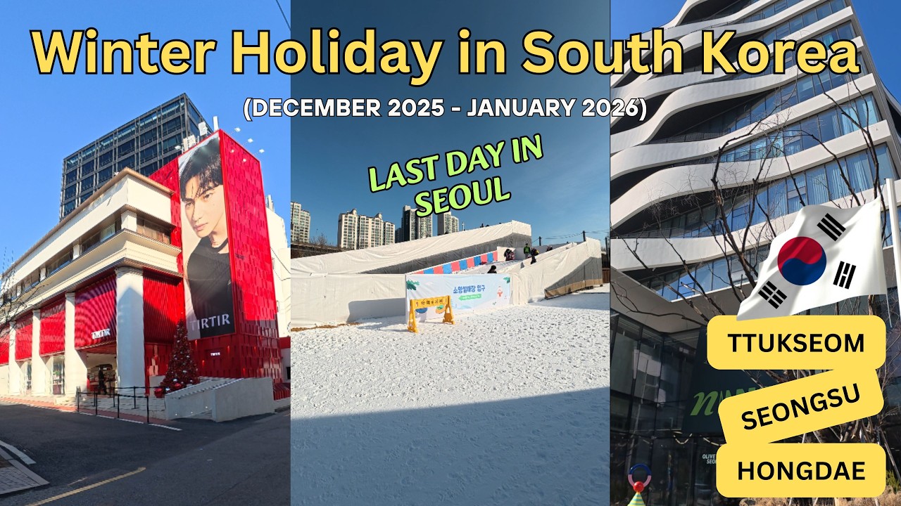 Winter New Year finale in South Korea | Sledding at Ttukseom Park, Olive Young Seongsu, Hongdae