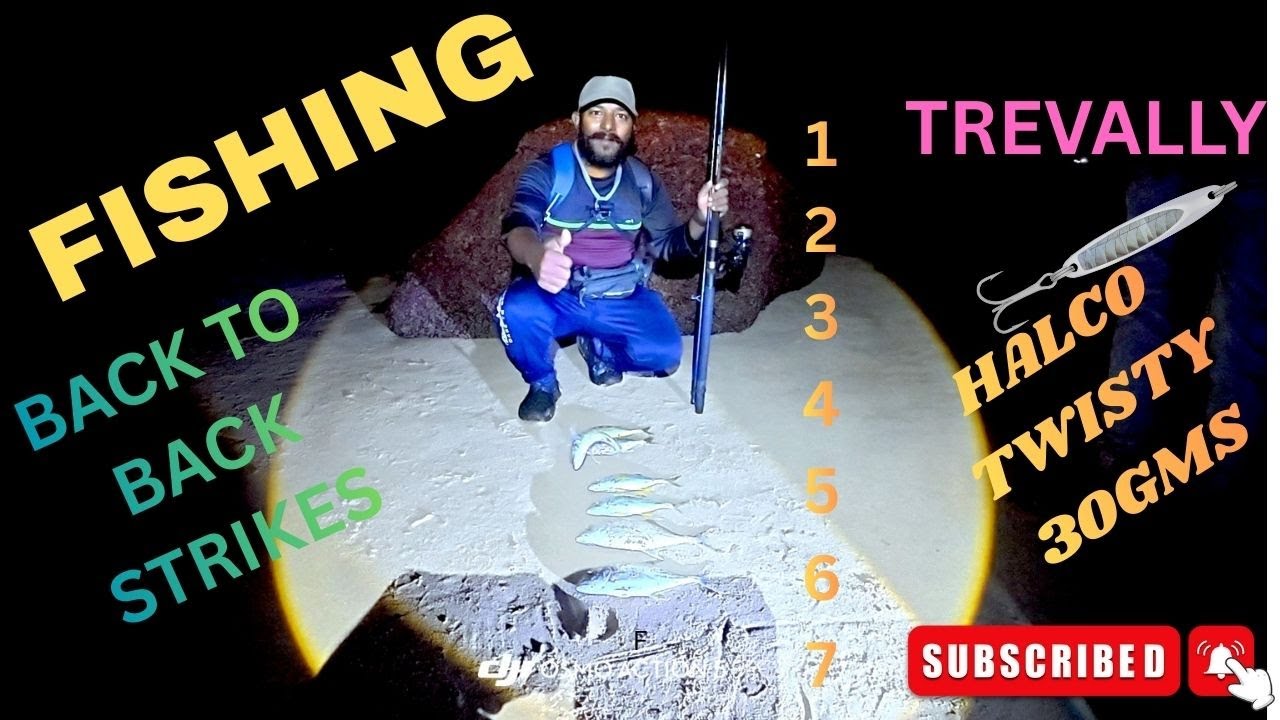 Fishing, back to back strikes of trevally #trevally fish
