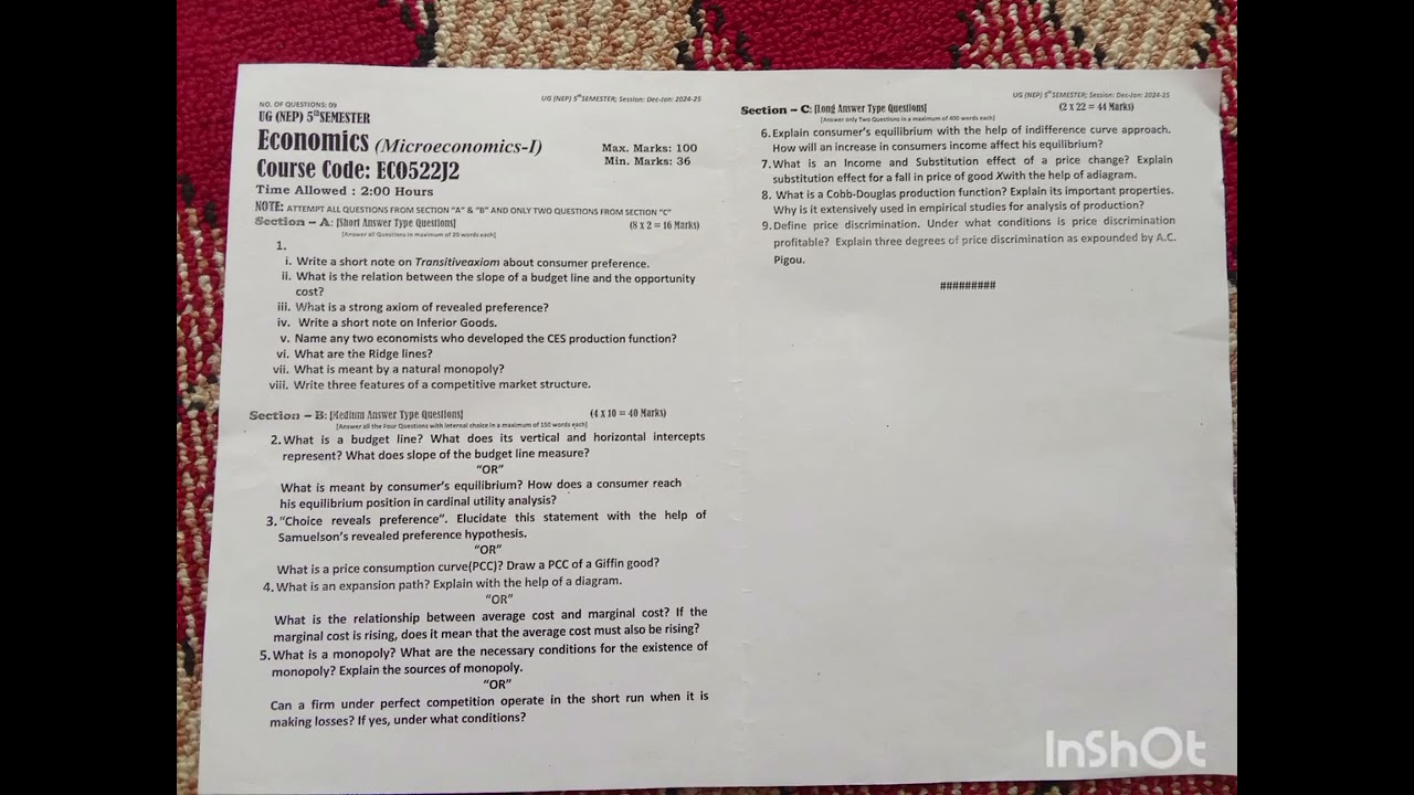 UG 5th semester J1 and J2 economic question paper and join WhatsApp group Link in discription 