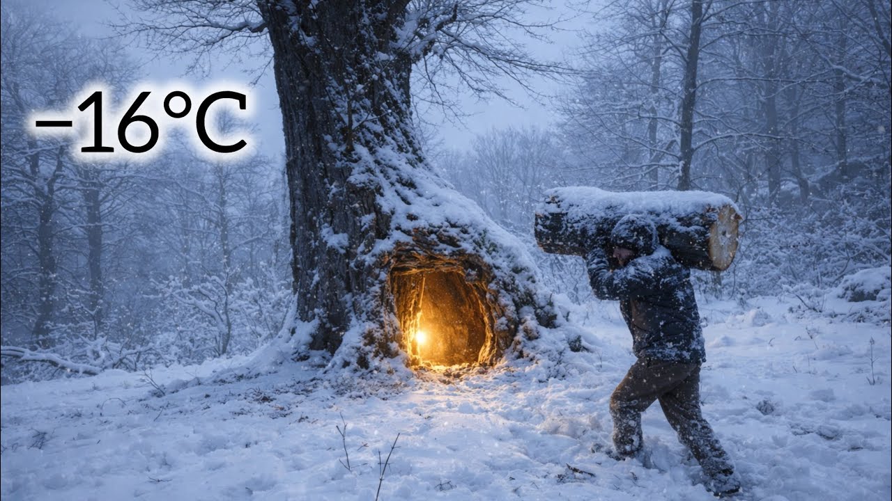 Can I Really Survive Alone in a -16°C Blizzard? | Extreme Winter Survival inside tree trunk 