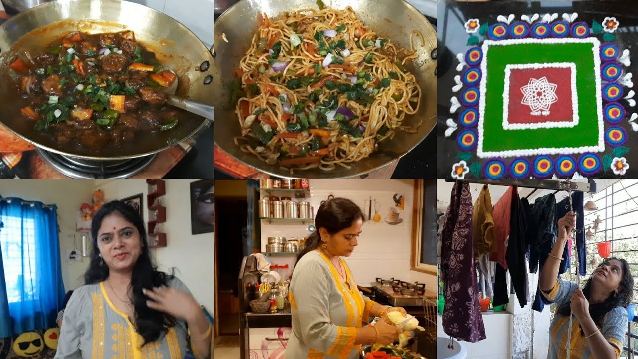 🍜SUNDAY BREAKFAST RANGOLI & DINNER FULLDAY ROUTIN, CABBAGE MANCHURIAN, VEG CHOWMEIN, VERMICELLI UPMA