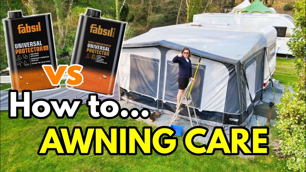 #18 Caravan Awning: CLEANING and RE-PROOFING - waterproofing using Fabsil. Full Time Caravan Living.