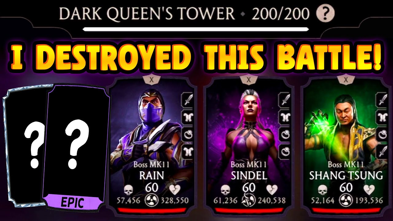 MK Mobile. Fatal Dark Queen's Tower Battle 200 vs. Random Team. Did I Actually Get Lucky???