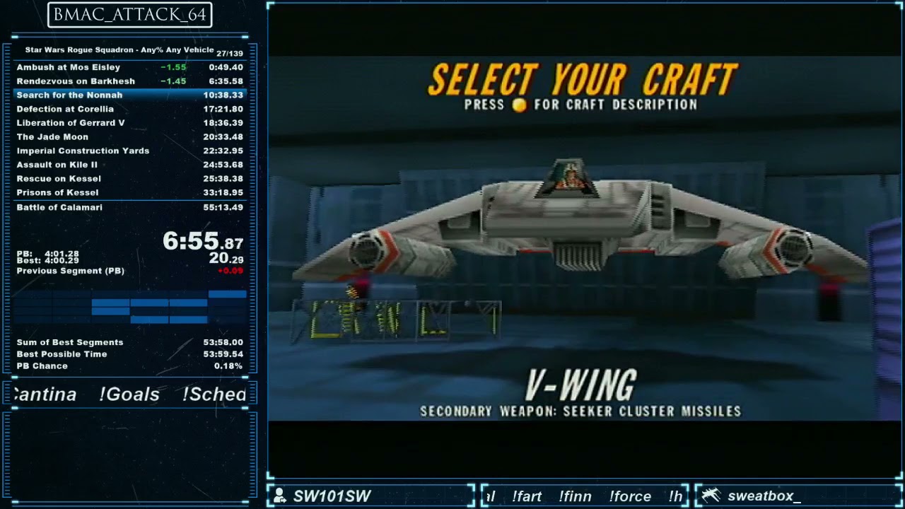 Star Wars: Rogue Squadron N64 Any% Any Vehicle 54:08 World Record Speedrun
