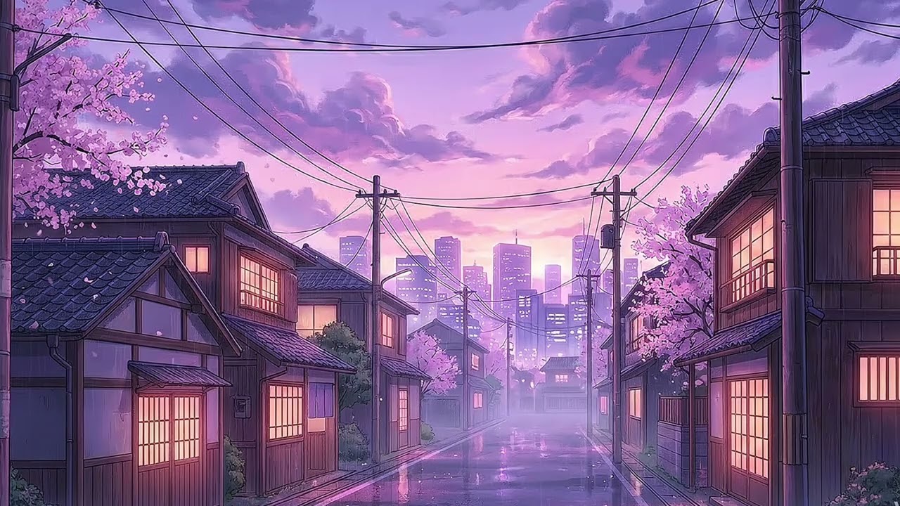 Rainy Japanese Town at Dusk 🌸 Lofi Night Ambience | Cozy Anime City Rain for Study & Sleep