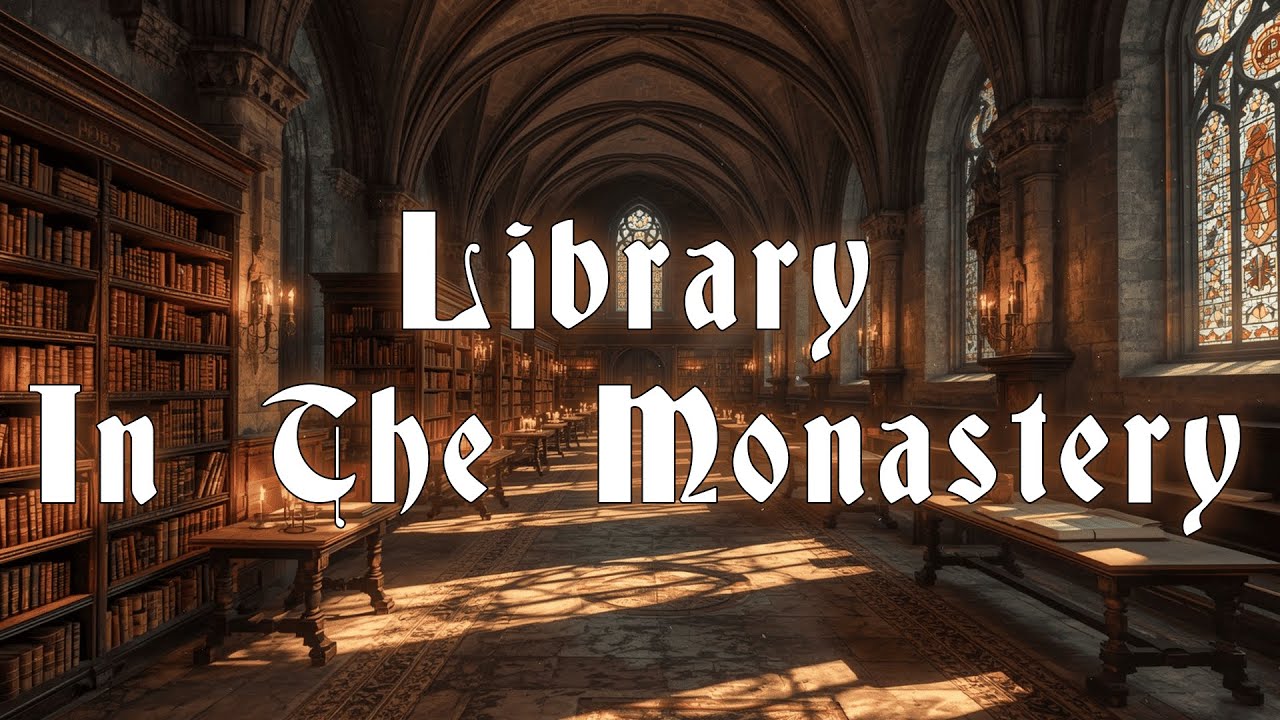 Monastery Library | 3 Hours ASMR Library Ambience | Soft chanting, quill writing and book sounds