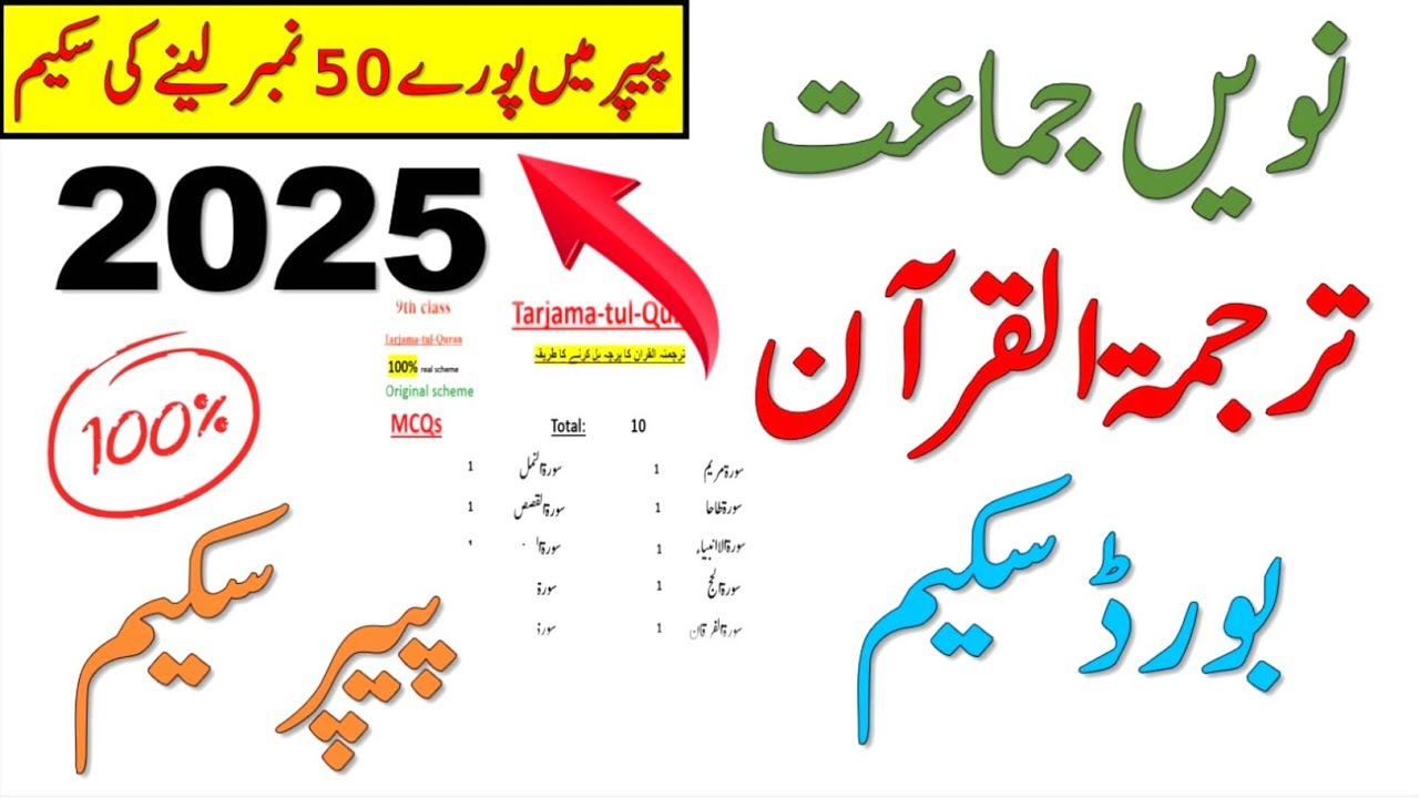 9th class tarjama-tul-quran pairing scheme 2025 |9th tarjuma-tul-quran paper pattern 2025|guess 2025