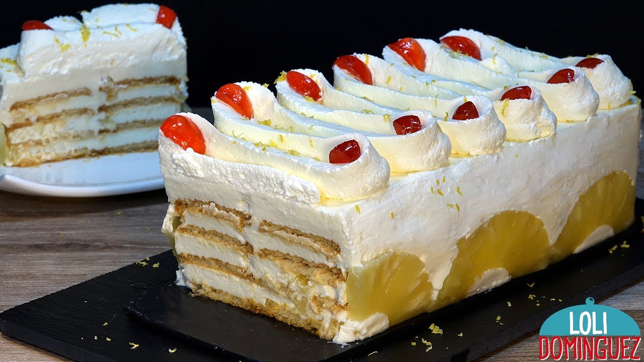TARTA DE PIÑA (ANANÁS) Y GALLETAS ¡¡SIN HORNO!! CREMOSA Y DELICIOSA. Loli Domínguez - Recetas.