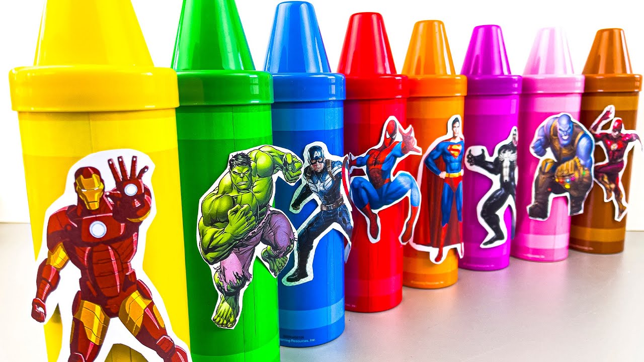 AVENGERS SPIDERMAN CRAYON TOYS ASMR Action Figures:Unboxing, Spiderman, Hulk,Deedpool Thanos,Ironman