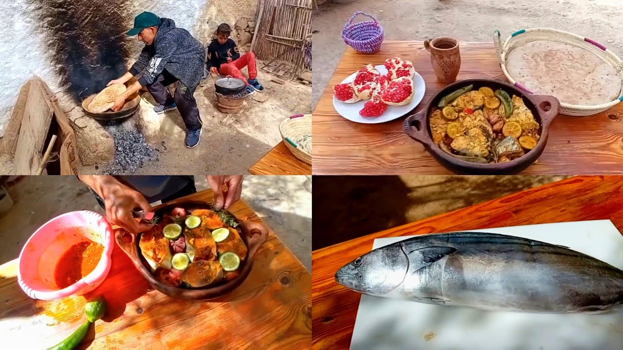 الحياة في البادية إعداد غذاء صحي بطجين دلحوت التونة ولخبز بلدي علي لكانون.🐟🥘😋