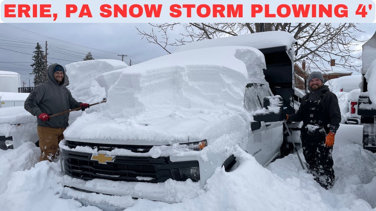 Snow Storm Erie, PA 2024! Plowing 4 feet of snow with a 2024 Silverado 2500HD Duramax