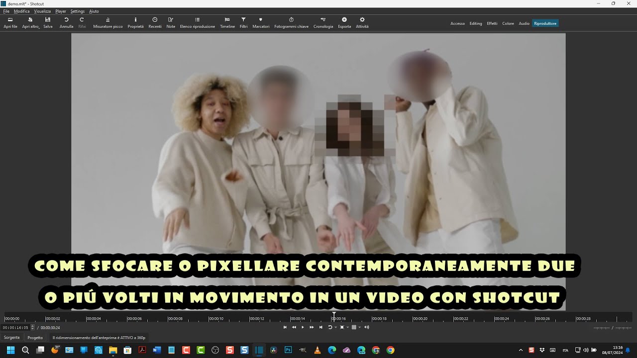 Come nascondere con sfocatura o pixellatura due o più volti in movimento in un video con Shotcut
