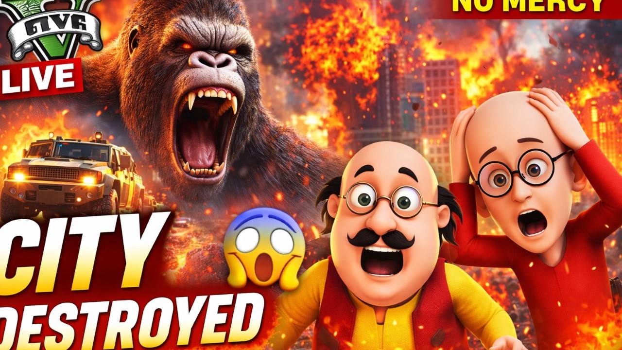 GTA 5! LIVE  !🔥 King Kong Attacks Motu Patlu City | Full Destruction 😱
