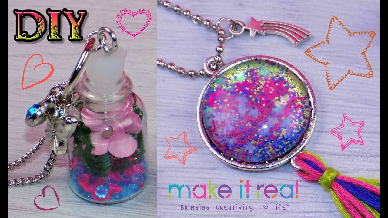 DIY Miniature Bottle Charm Terrarium Necklace and Starburst Glitter Necklace