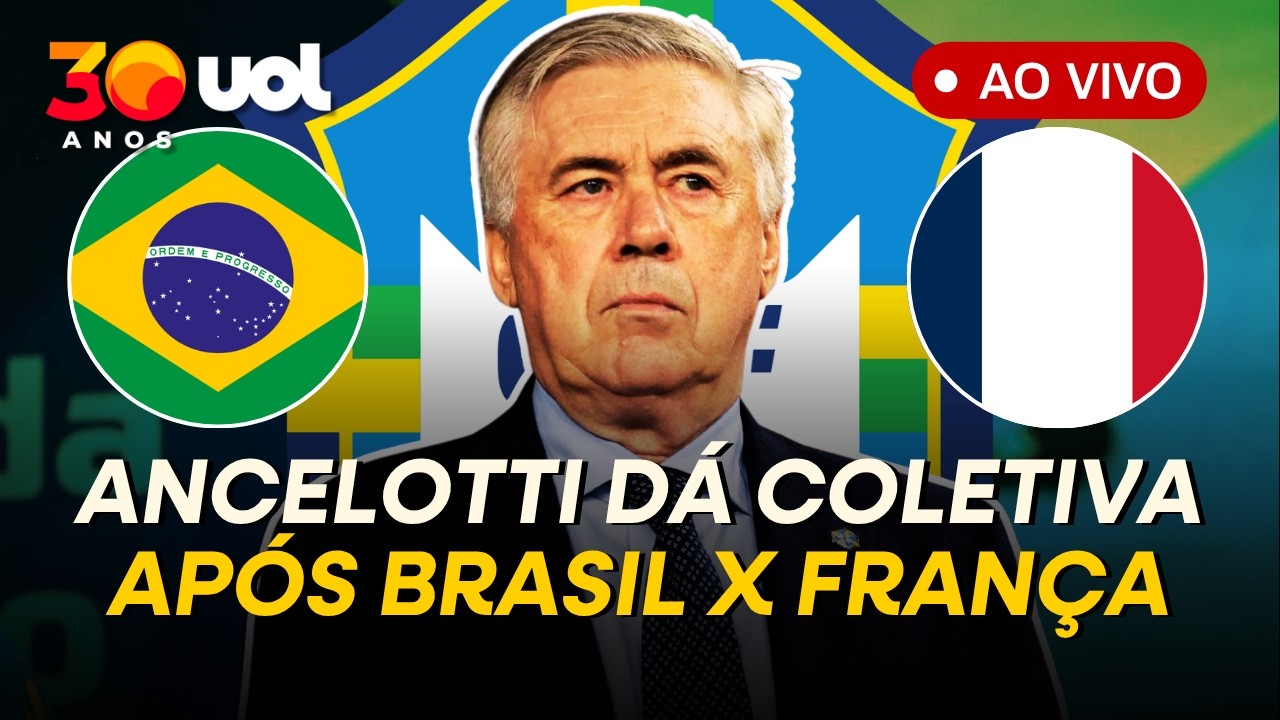 COLETIVA DE ANCELOTTI AP&Oacute;S A DERROTA DO BRASIL PARA A FRAN&Ccedil;A | AO VIVO
