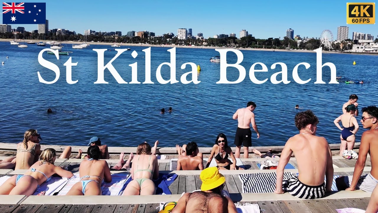 Melbourne Beach Walking Tour 🇦🇺 | Crowded Summer Day at St Kilda • 4K