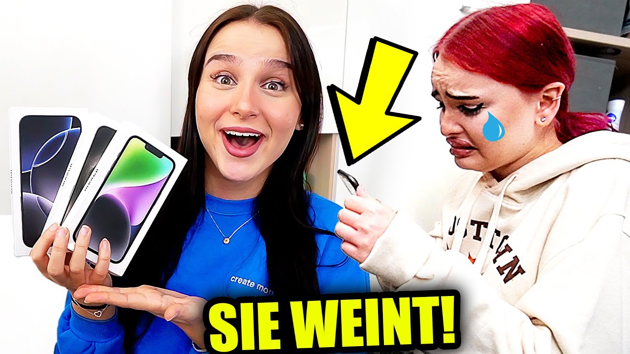 Schwester bekommt ein neues iPhone ! 💔😂 (sie glaubt es nicht) - Celina