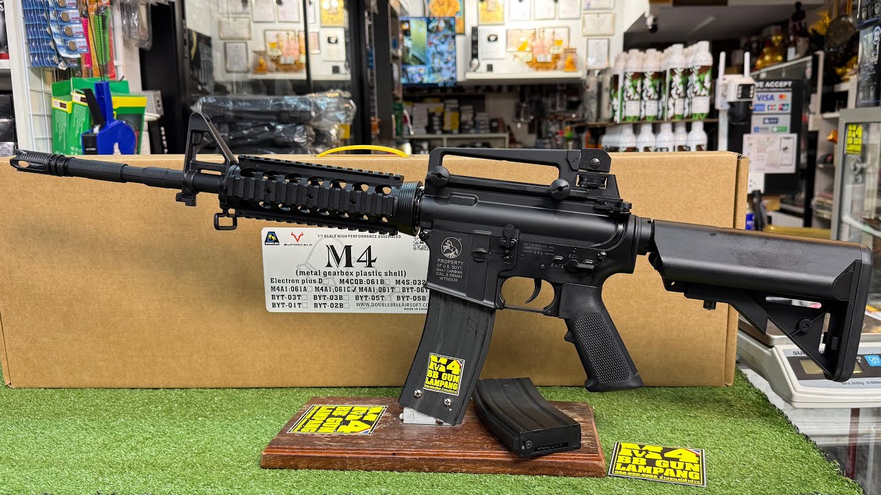 DB 061Cบอดี้ABS M4 A1 สีดำราคาประหยัดค่ายDOUBLE BELLรีวิวทดสอบขนาดนำ้หนักความเร็วกระสุน@m4bbgunshop