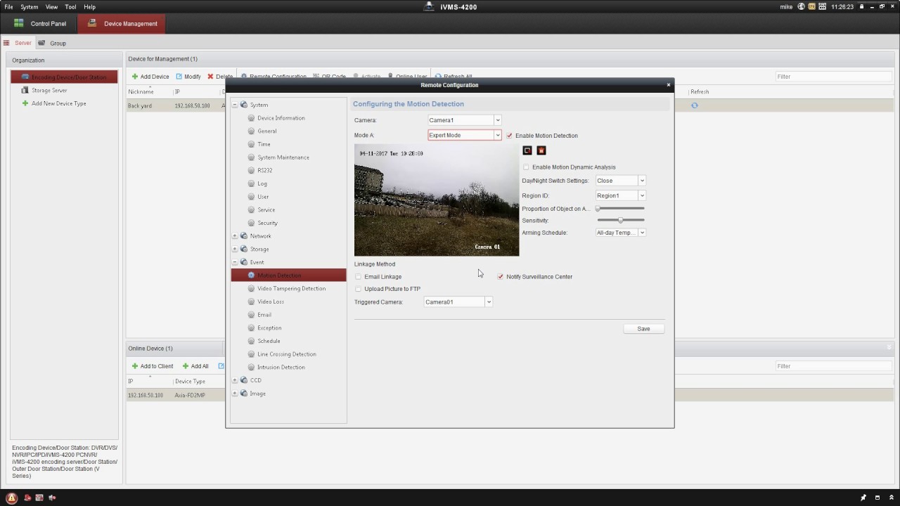 Remote configuration of a maXia camera on iVMS
