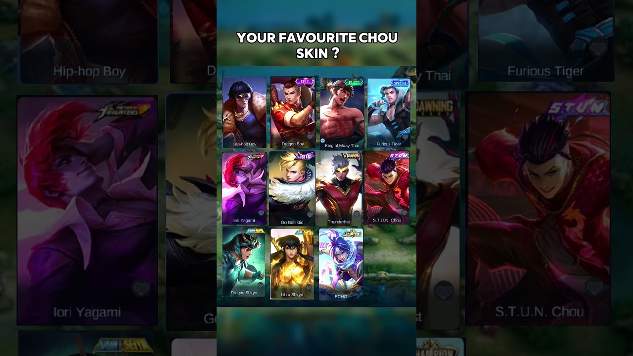 WHICH IS YOUR FAVOURITE SKIN OF CHOU ? 😱 #mlbb #milglobal #mlbbindonesia #viral #shorts #bixtytr