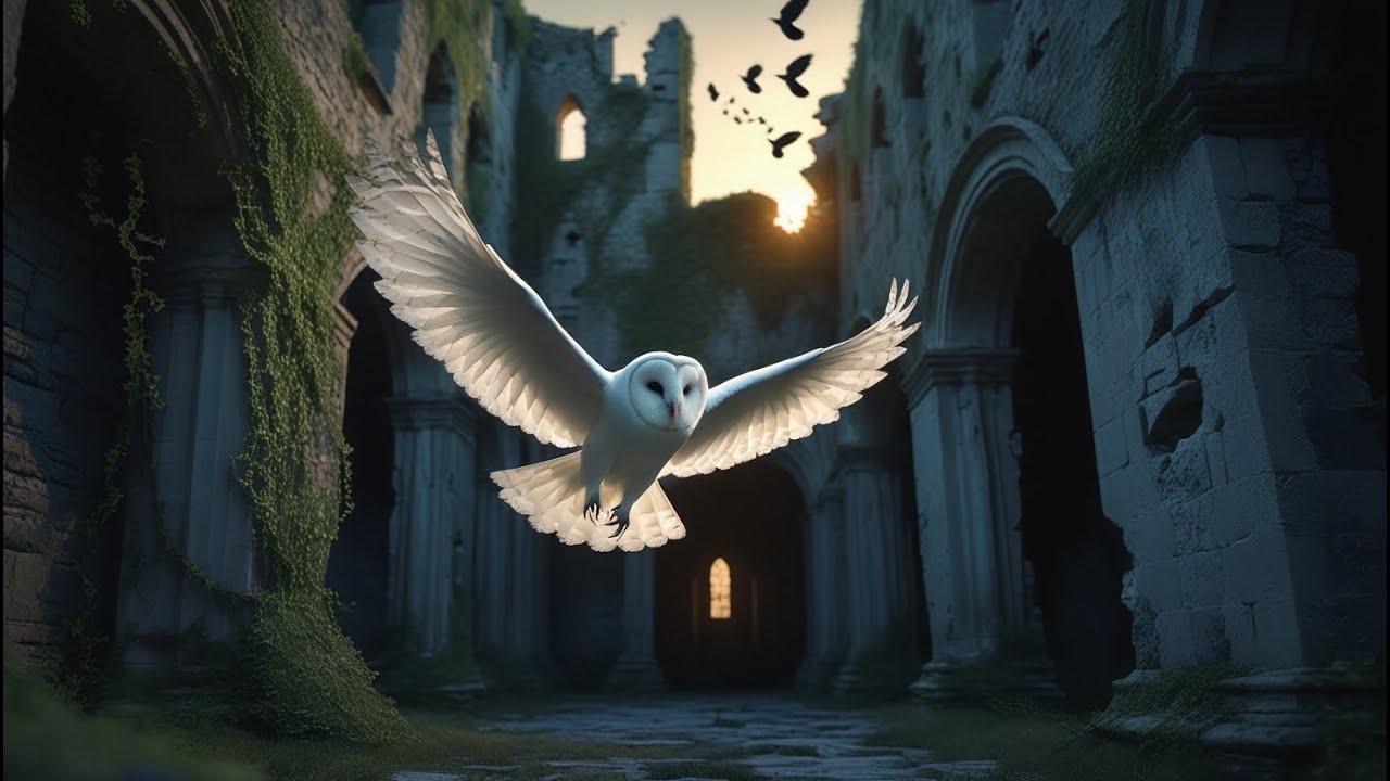 Mystic Owl's Flight Through Abandoned Castle Ruins | Ambient Relaxation: Owl in Castle Ruins