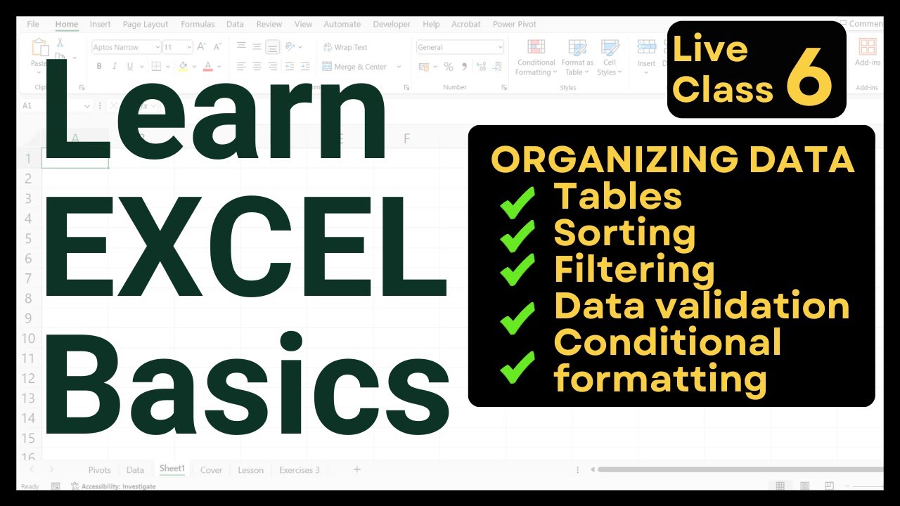 Excel Made Simple | Data Organization - Tables, Sorting, Filtering, Validation (Module 6)