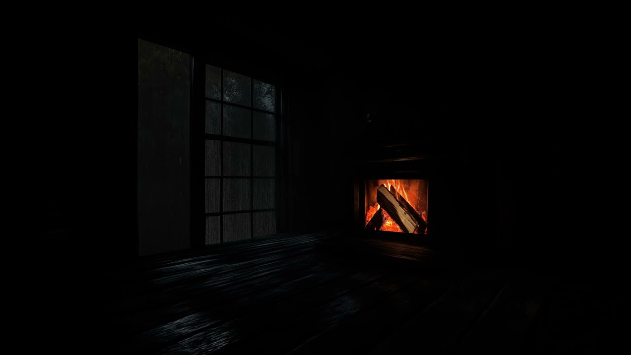 The Rain Falls, But You’re Warm Inside 🌧️ | Fireplace Calm for Deep Sleep (No Ads)