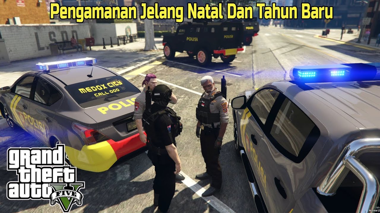 Patroli 4 Polisi Handal Melawan Ratusan Gangster Bersenjata! GTA 5 Mod Polisi Indonesia
