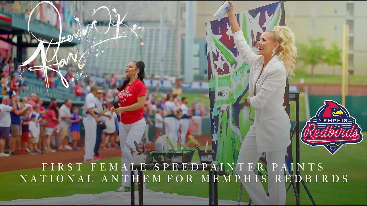 National Anthem Painting LIVE by Speedpainter Jessica Haas for Memphis Redbirds Baseball Game