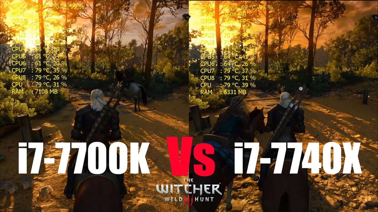 Intel i7-7740X vs i7-7700K | Witcher 3 Ultra Settings (Side by Side Comparison)