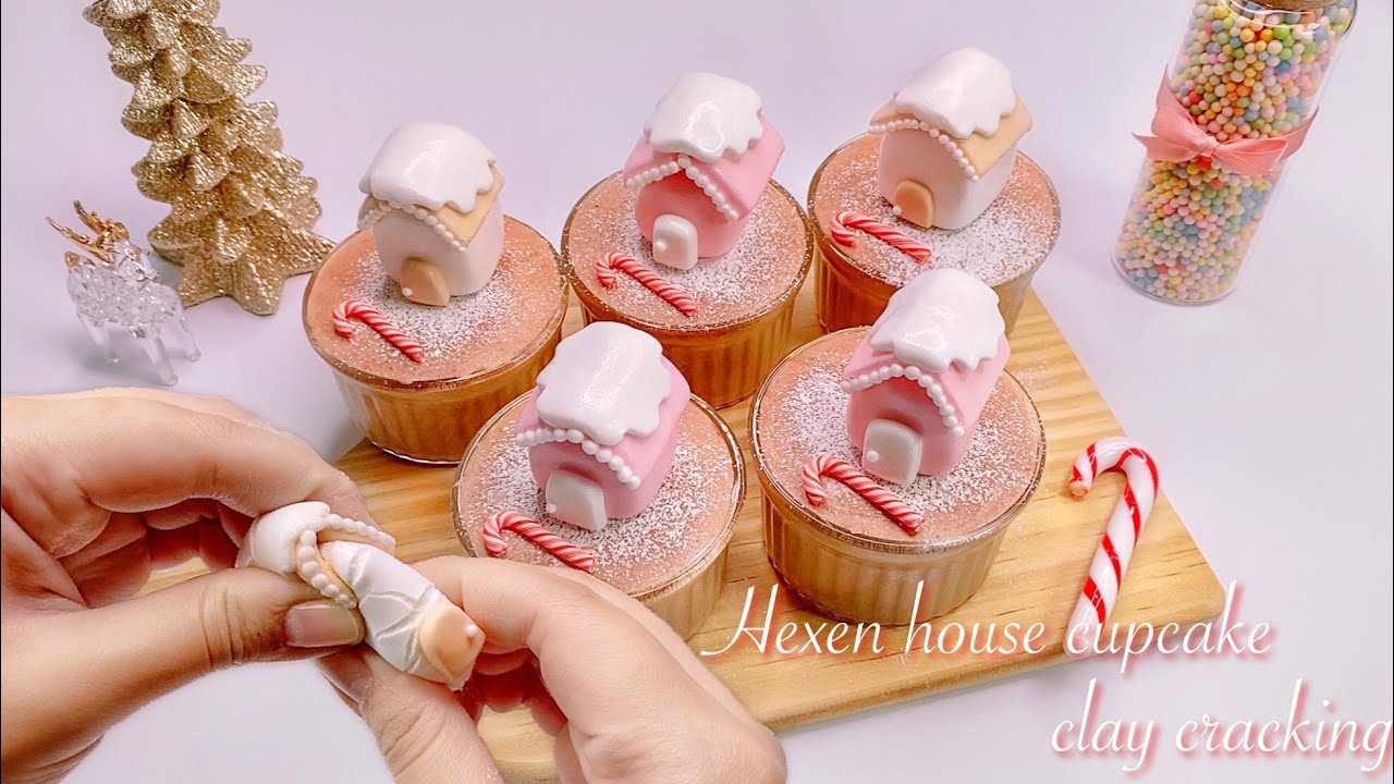 【ASMR】🎅スライムクレイクラッキング🧁ヘクセンハウス&カップケーキ【音フェチ】Hexen house cupcake clay cracking 집 컵 케이크 클레이 크래킹