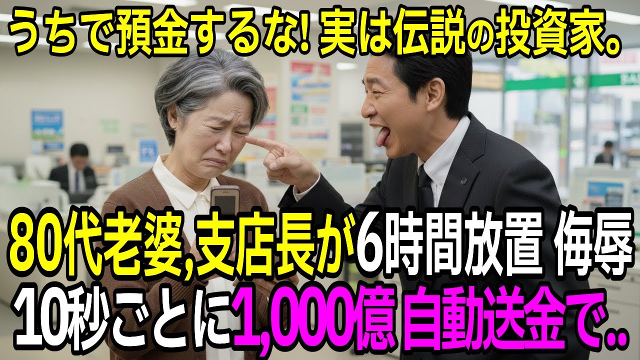 「うちで預金するな」と銀行で6時間放置された老婆。窓口を閉められた直後、10秒ごとにライバル銀行へ送金し続けた結果…10兆円が消え支店長が発狂し破滅w