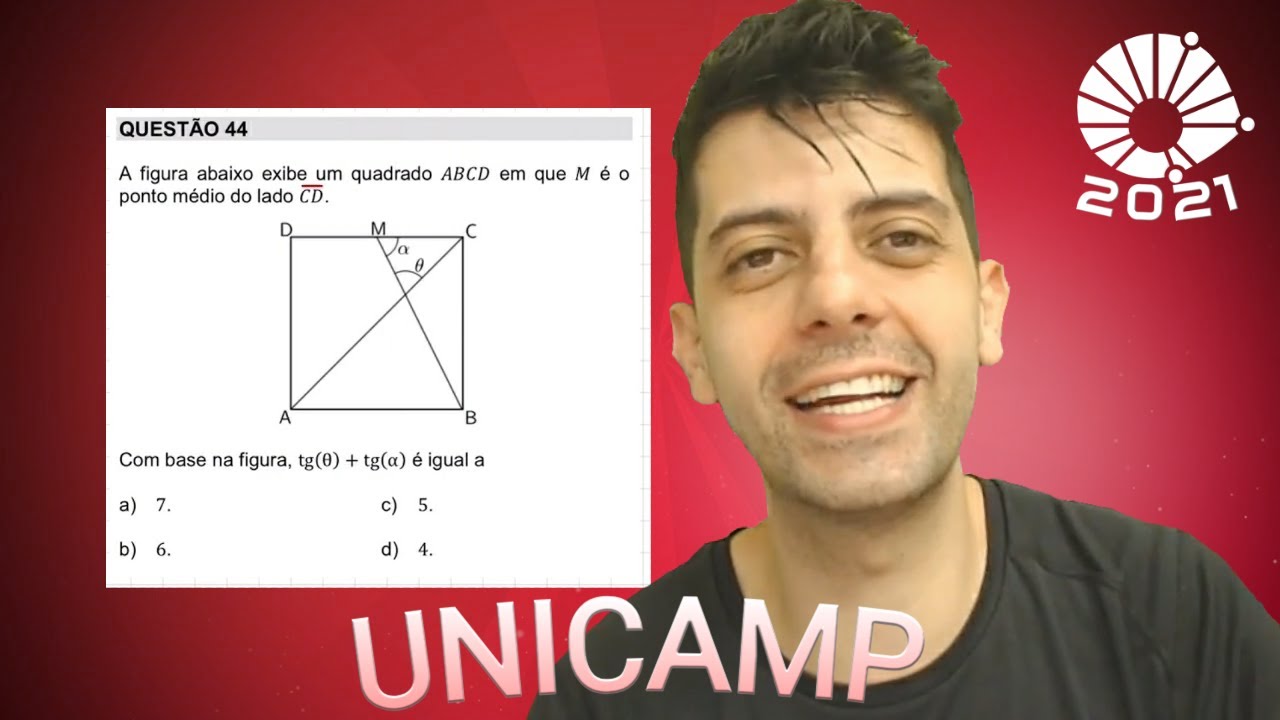 UNICAMP 2021 - 1o dia Q44 Mat - A figura abaixo exibe um quadrado 𝐴𝐵𝐶𝐷 em que 𝑀 é o
