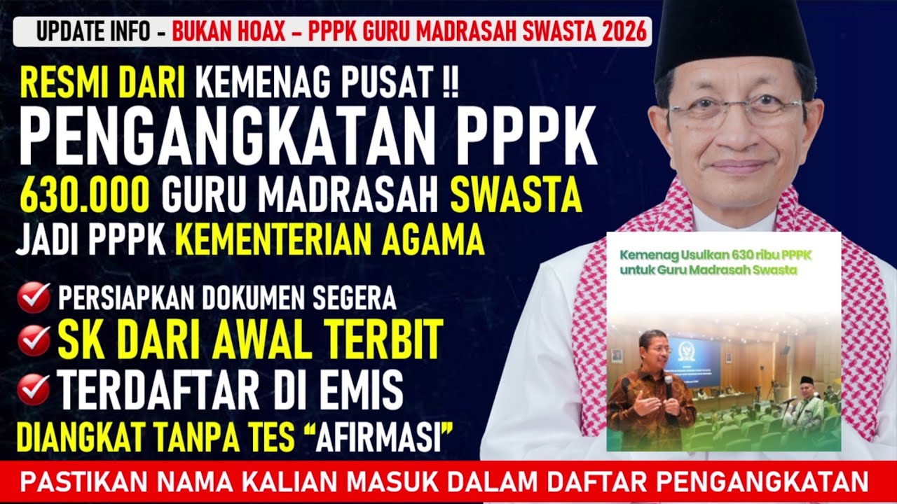 🔥ALHAMDULILLAH ! 630.000 GURU MADRASAH SWASTA AKAN DIANGKAT JADI PPPK KEMENAG JALUR AFIRMASI 2026