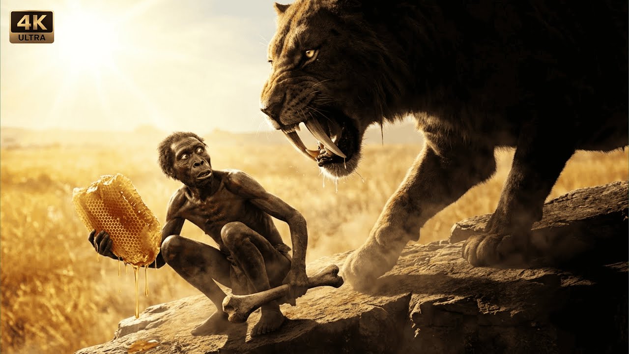 Primitive Survival 4.6 Million Years Ago | Failed Hunt, Honey & Saber Cat Escape