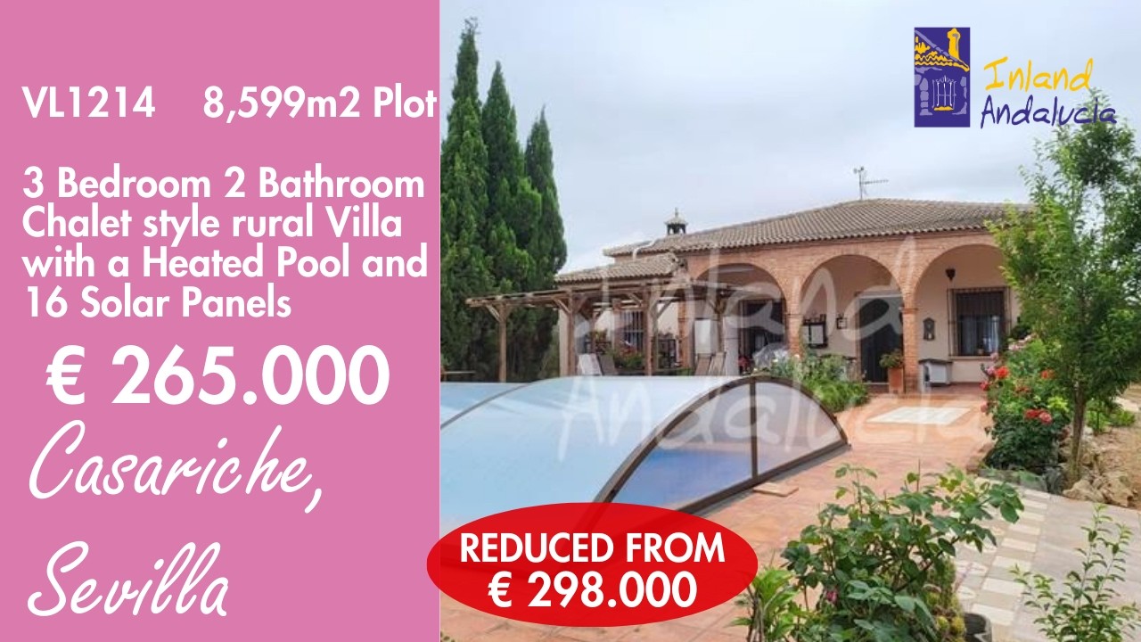 265K, 3 Bed 2 Bath Villa + Pool & Land of 8,599m2 Property for sale in Spain inland Andalucia VL1214