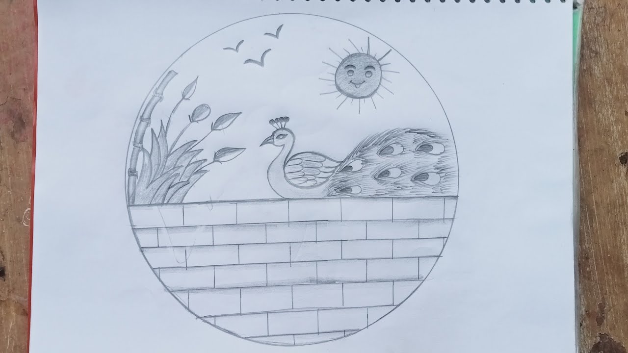 मोर का चित्र/peacock drawing/circle peacock drawing very easy step by step banana sikhen beautiful a
