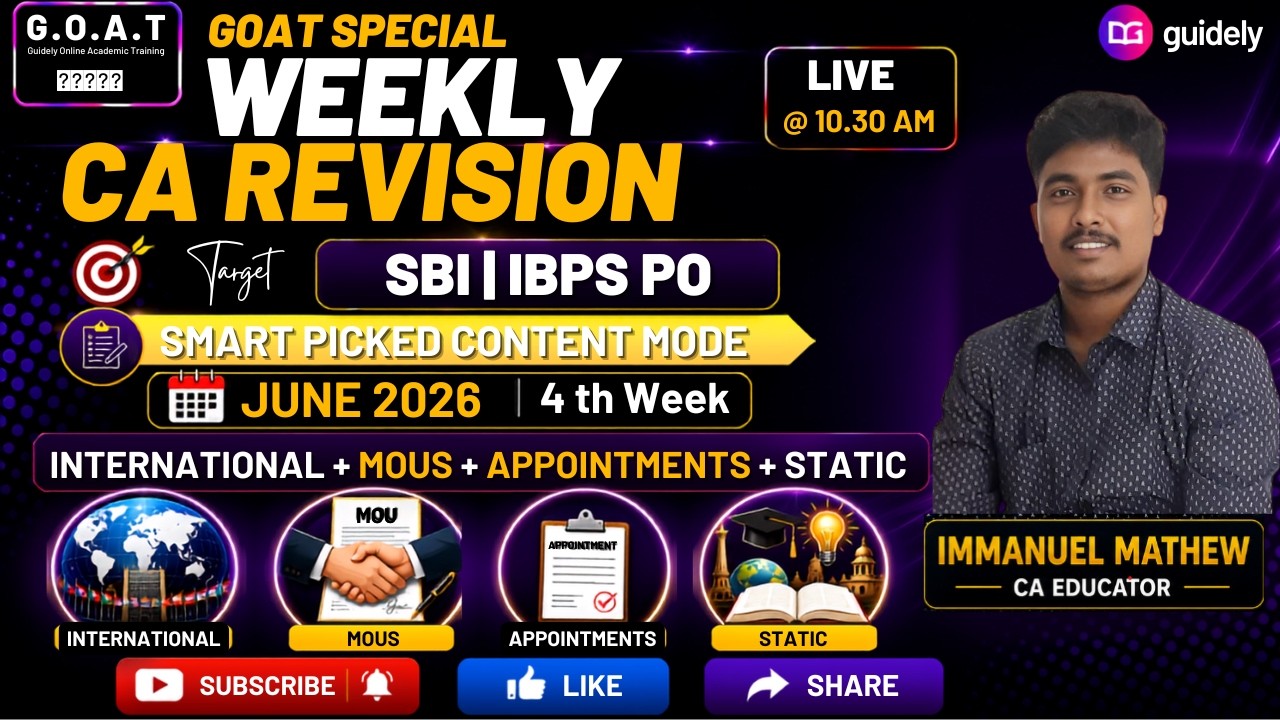🔥GOAT Special Weekly CA Revision | June 4th Week | SBI PO & IBPS PO 2026 | Live @10:30 AM | #goat
