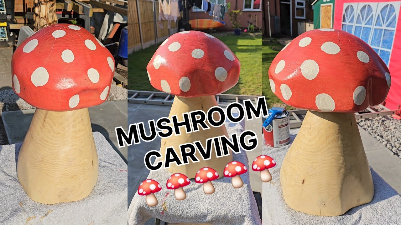 MUSHROOM CHAINSAW CARVING. HOW TO CARVE A 🍄.