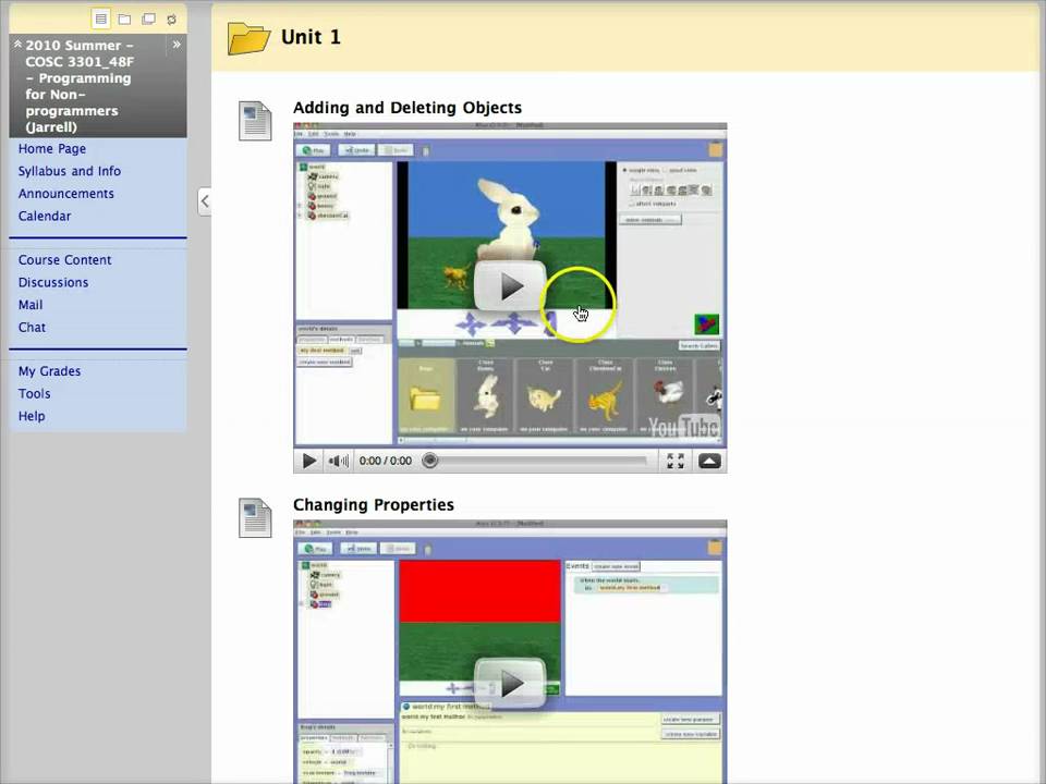 Programming with Alice Assignments and Homework Overview